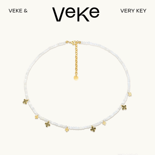 VEKE「庆春泽」月光石项链复古风四叶草项链经典款奢华NC18268A