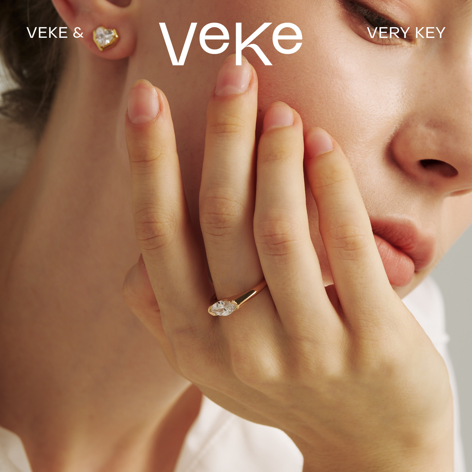 VEKE「左岸」925银戒指珠宝首饰简约精致百搭银饰培育钻SR14934A