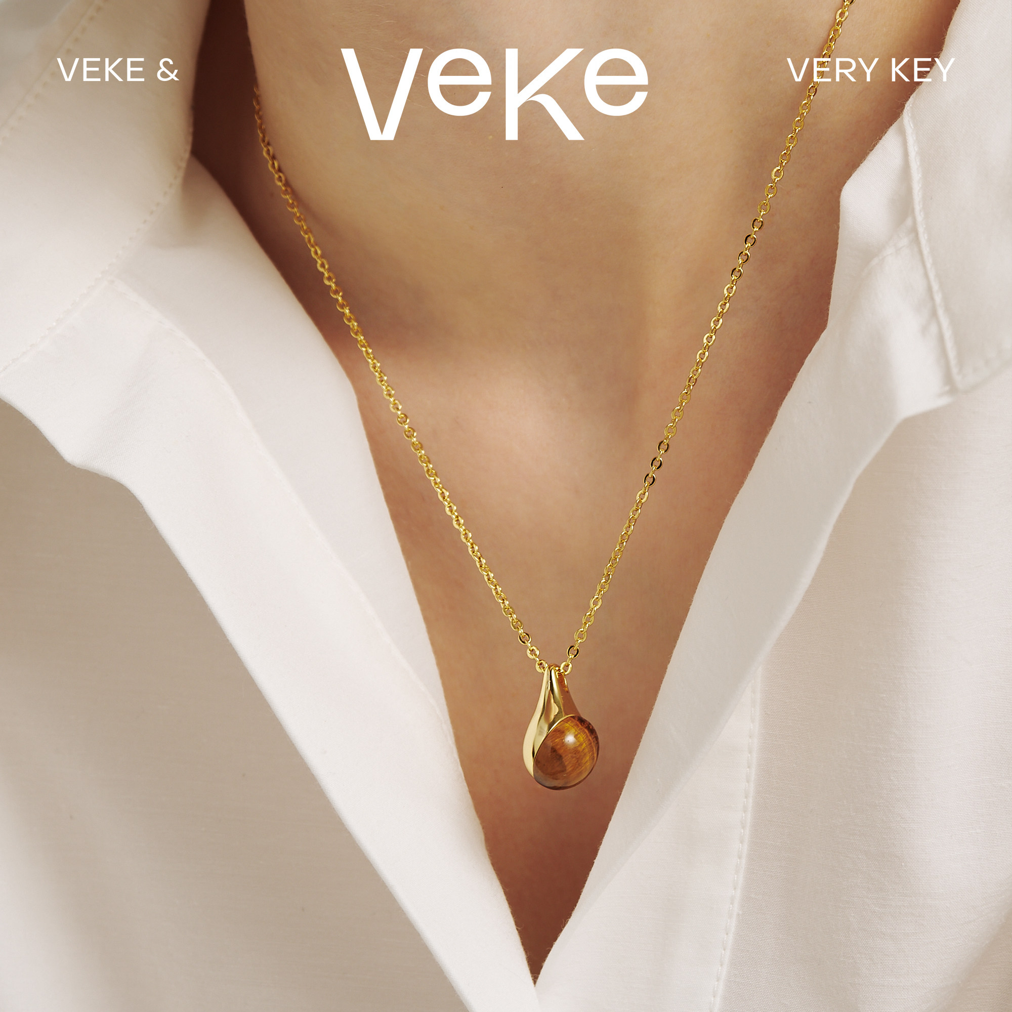 VEKE「Jupiter」虎眼石金色吊坠流行时尚女士项链NC18256A
