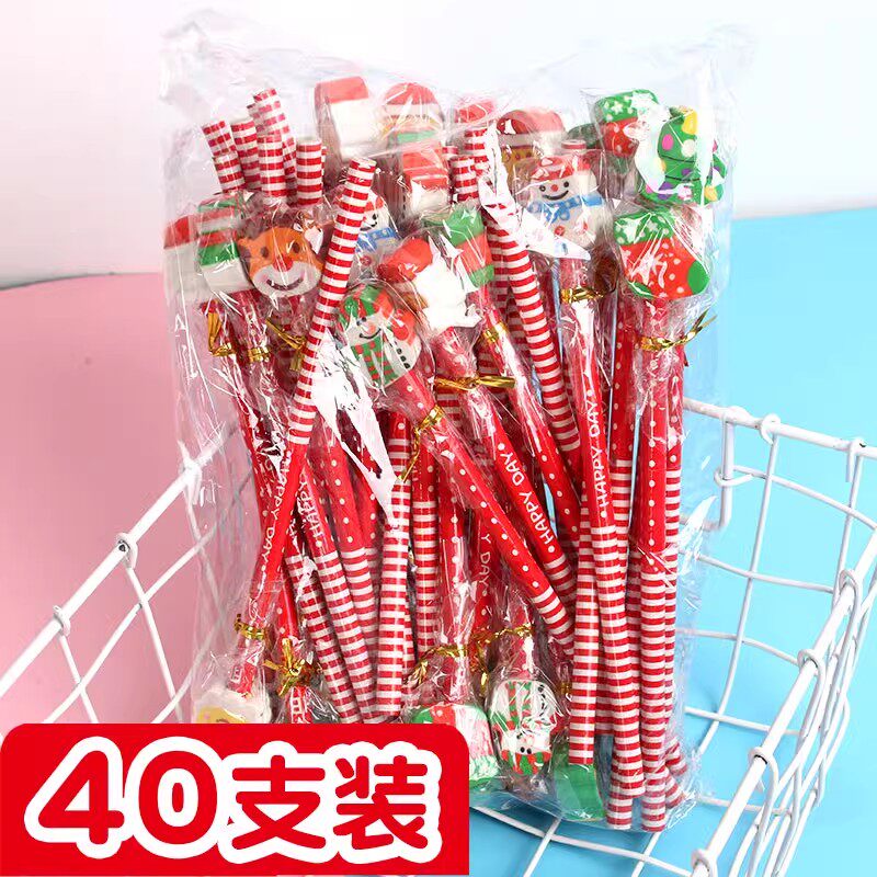 圣诞铅笔卡通铅笔小学生带橡皮圣诞文具圣诞节小礼品奖励学生奖品