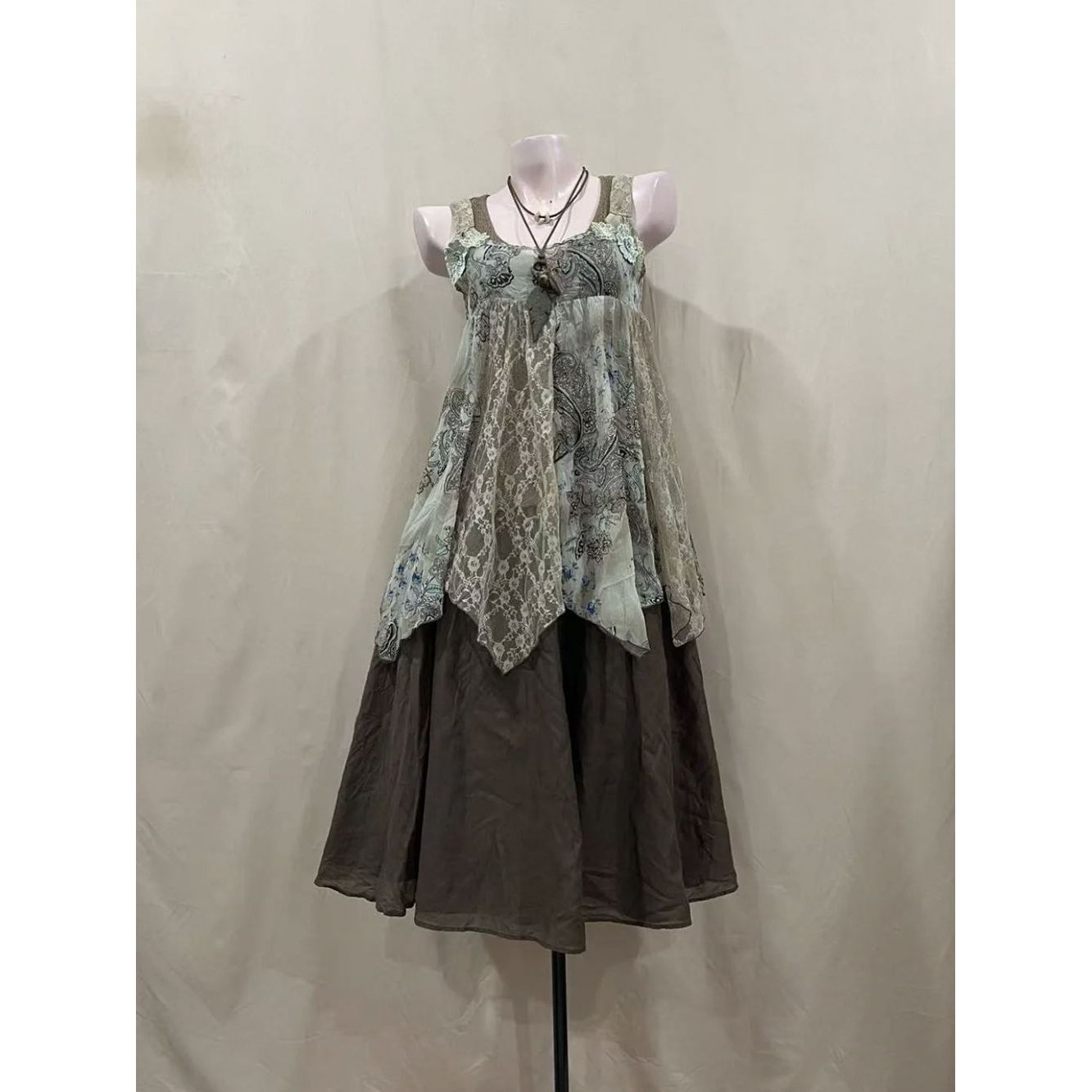 vintage古早森系背心上衣+半裙套装女夏小众中古气质高级感两件套