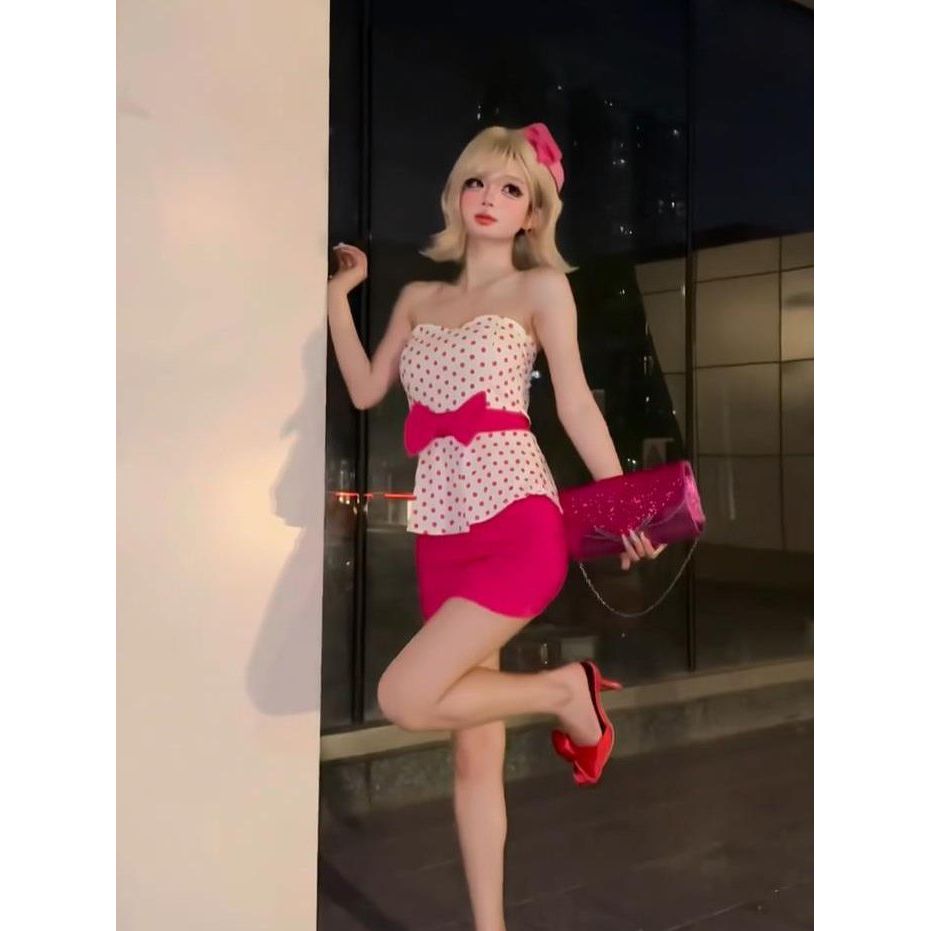 【芭比甜心】古早少女氛围感拼接设计短裙夏季时尚别致收腰连衣裙