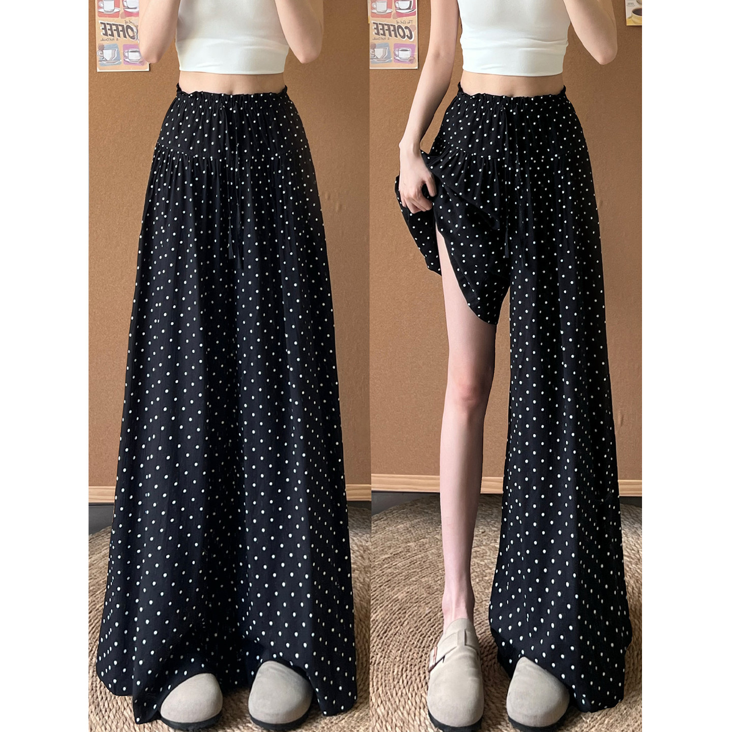 冰丝波点阔腿裤女夏季