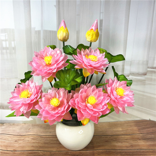 彷真荷花假花彷真花供佛莲花供花佛前花佛堂佛台装饰塑料绢花摆件