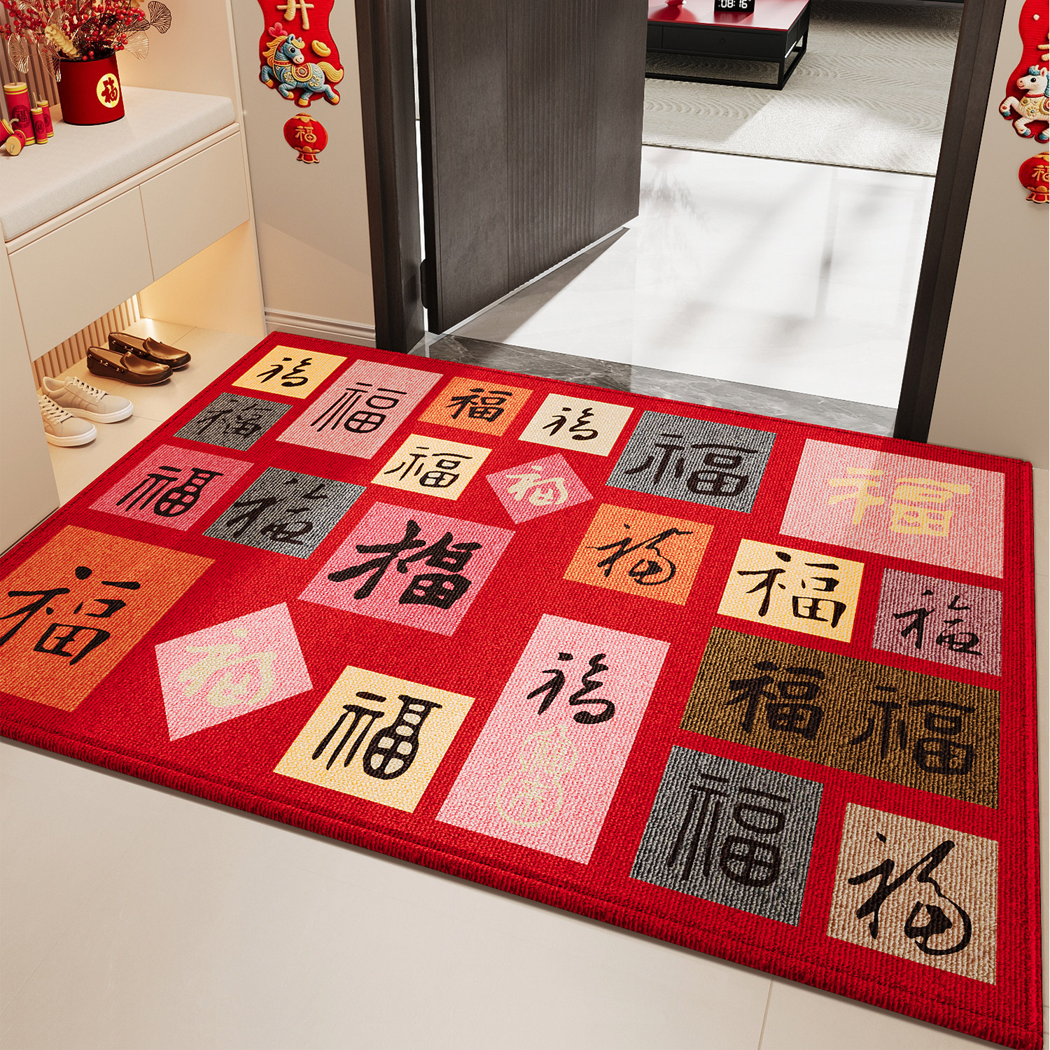 马年红色入户门地垫喜庆进门口门垫防滑耐脏脚垫玄关耐磨脚踏垫子,居家布艺,入户地垫,淘宝优惠券,粉丝福利购,淘宝优惠卷