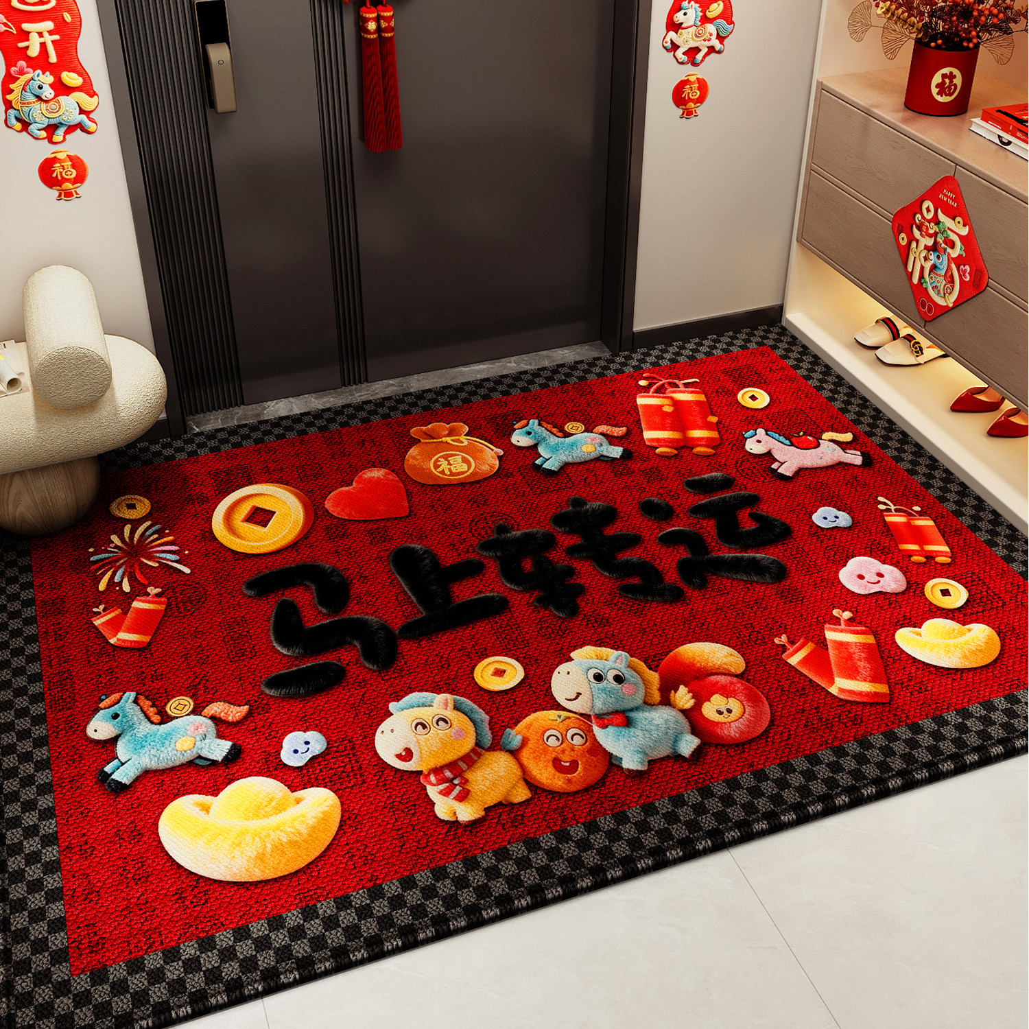 马年地垫入户门垫进门口门垫耐脏防滑脚垫家用新年地毯玄关脚踏垫,居家布艺,入户地垫,淘宝优惠券,粉丝福利购,淘宝优惠卷