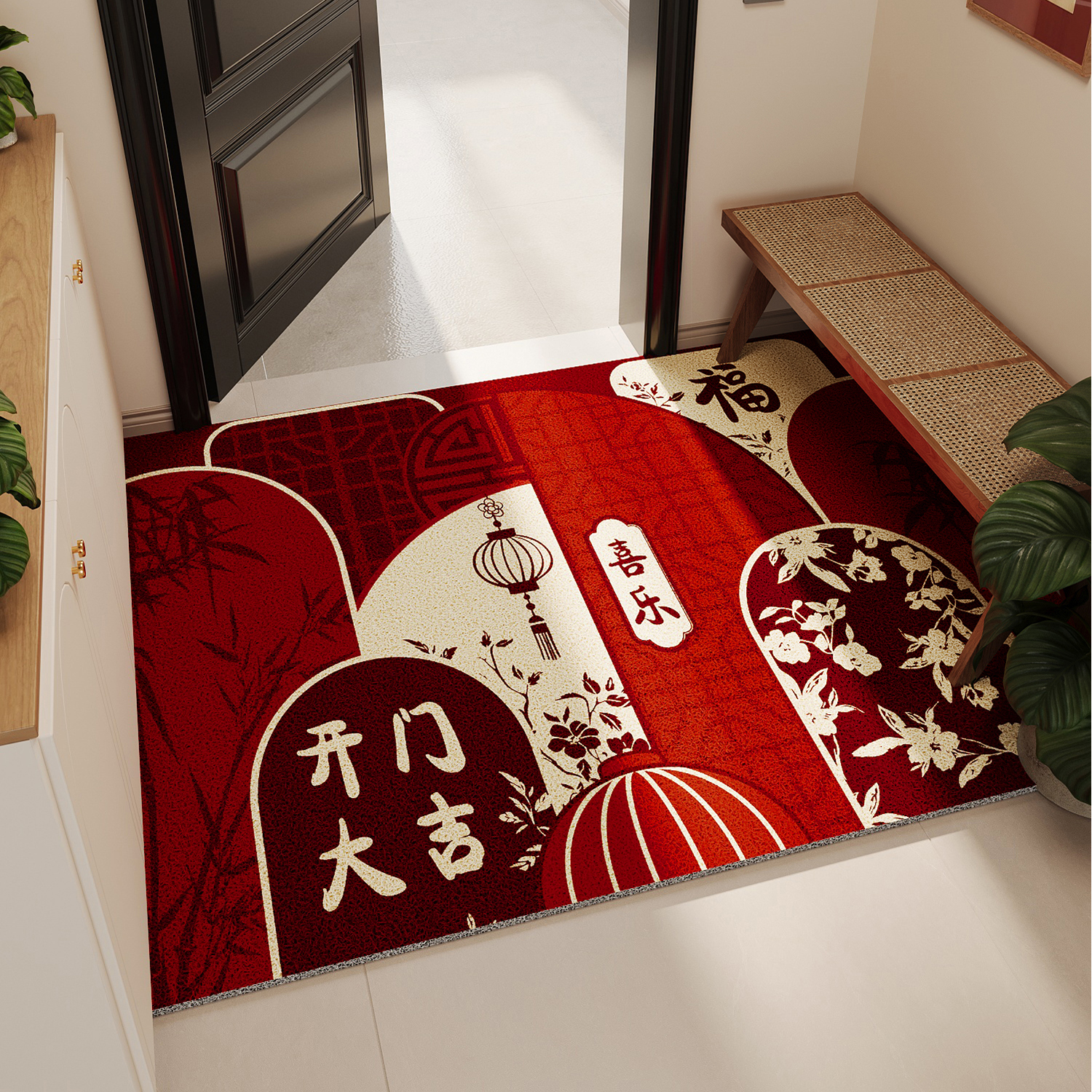 红色喜庆入户门地垫免洗可擦脚垫