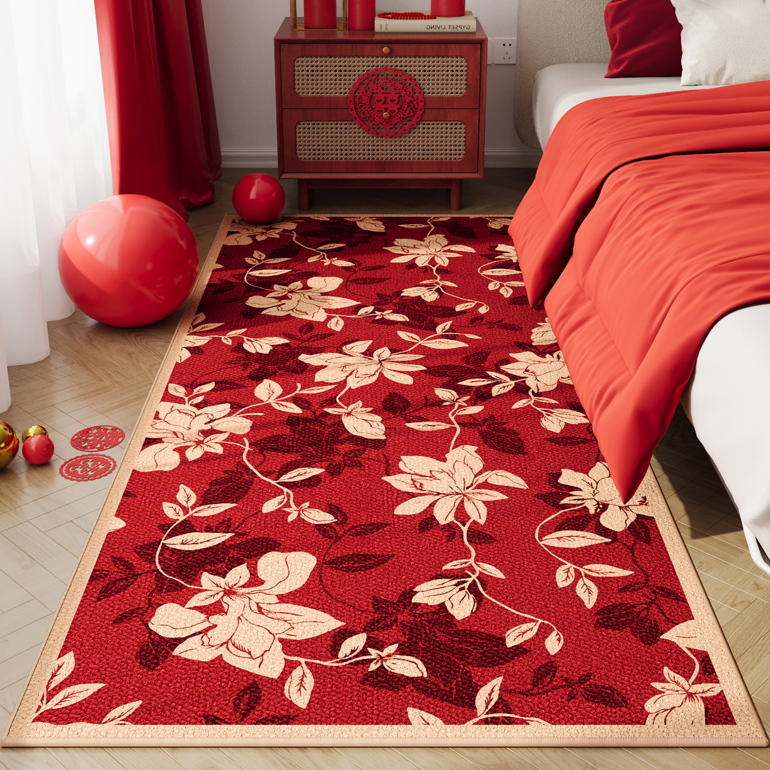 红色喜庆结婚地毯无异味耐磨耐脏