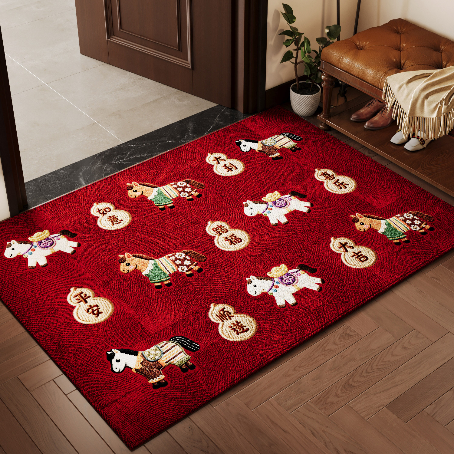 马年入户门地垫新年防滑门垫2026新款红色脚垫喜庆进门口耐脏地毯,居家布艺,入户地垫,淘宝优惠券,粉丝福利购,淘宝优惠卷