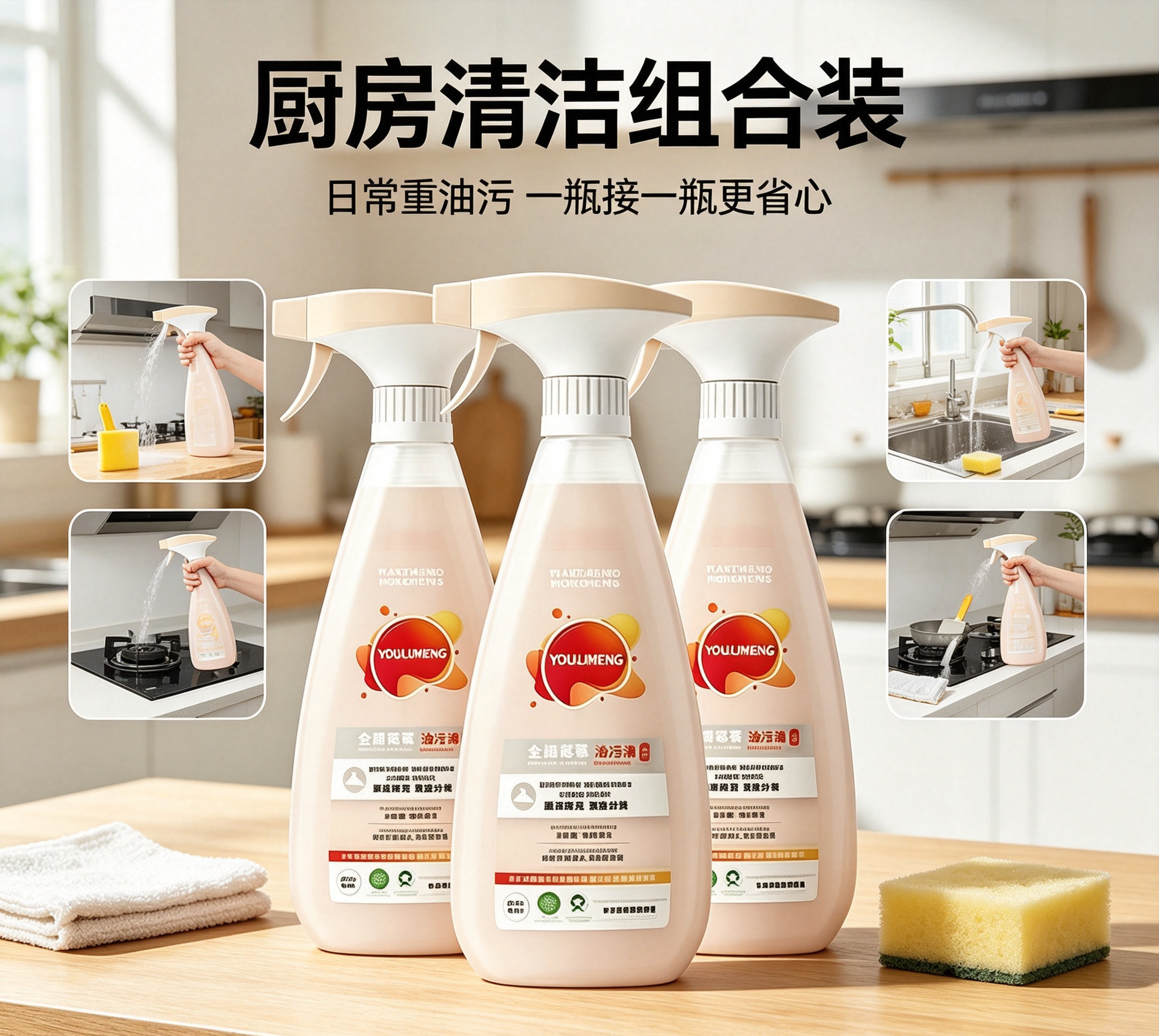 优露檬优露清抑菌油污清多功能厨房瓷砖清洁剂油抽烟机家用重油污