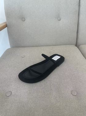 ANDS MB THE ROW夏季新款黑色女鞋露趾罗马平跟凉鞋圆头平底拖鞋