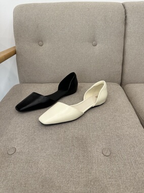 ANDS MB THE ROW法式真皮平跟女鞋复古方头斜口中空浅口平底单鞋