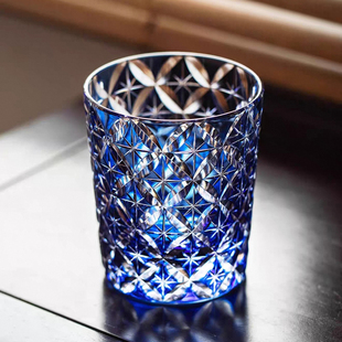 高级感轻奢威士忌酒杯创意家用水晶玻璃洋酒杯子K9七宝江户切子杯