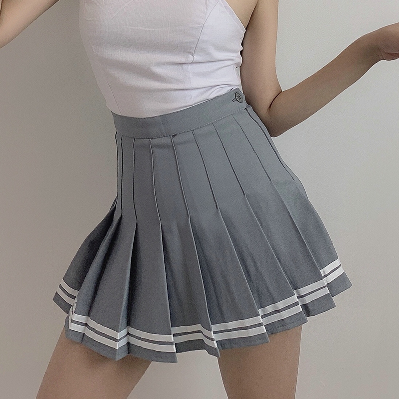 Color matching high waist slim pleated skirt高腰显瘦百褶短裙