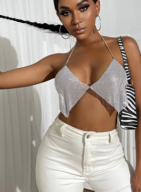 Backless bright diamond halter sling露背亮钻挂脖简约露肩吊带