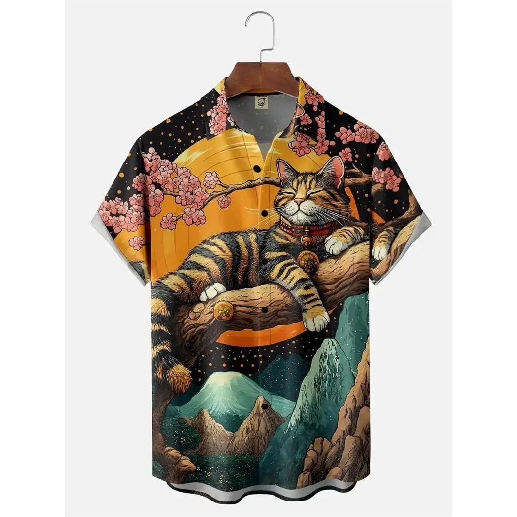 单排扣印花衬衣T恤衫男士Single breasted printed shirt T-shirt
