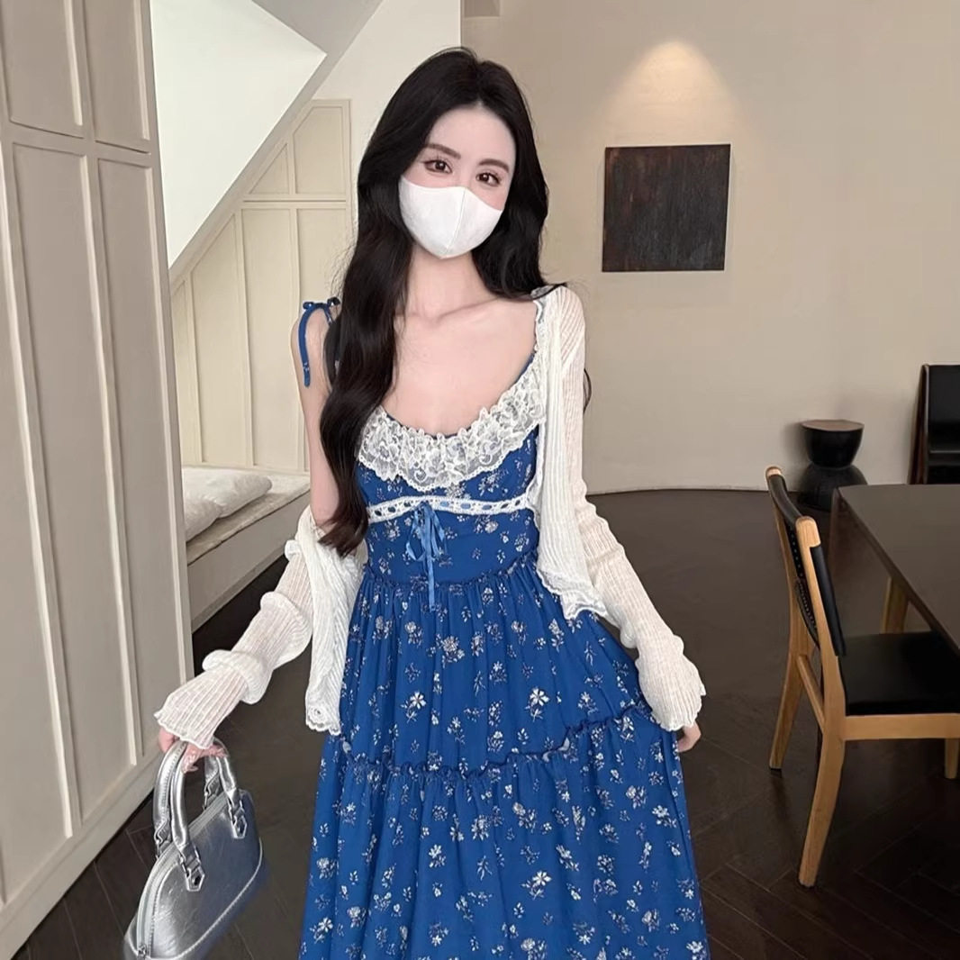大码度假风蕾丝吊带连衣