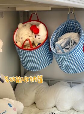 蓝色格子苹果脏衣篓家用可折叠脏衣服收纳筐高颜值洗衣篮宿舍学生