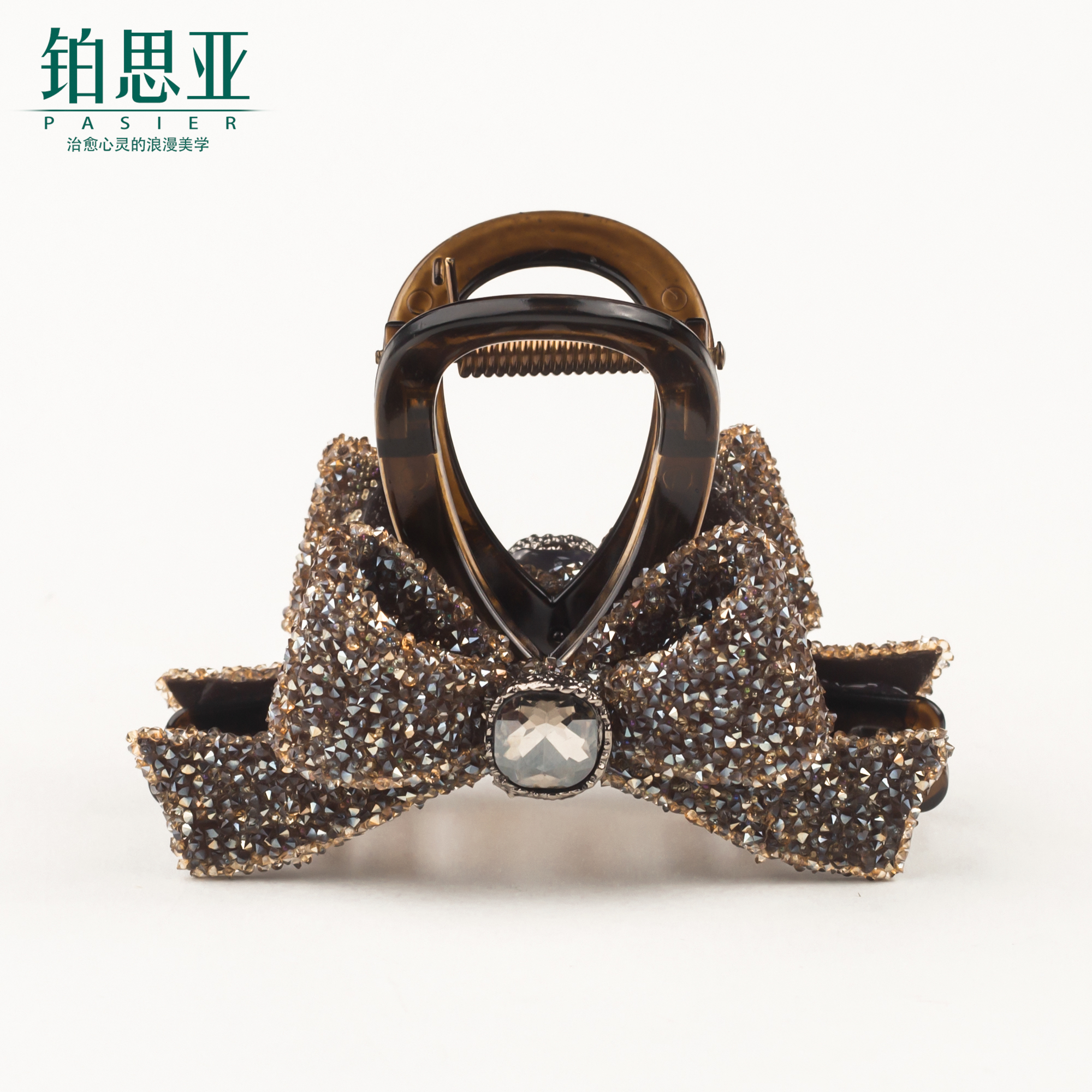 铂思亚八公分发夹中号巧克力色蝴蝶结抓夹精致高级鲨鱼夹子头饰