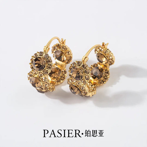 铂思亚复古高级感耳环女新款爆款香槟色耳圈简约小众耳扣耳饰品
