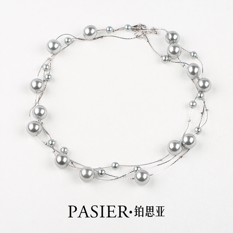 铂思亚小香风项链女2026新款珠珠锁骨链时尚百搭多层毛衣链首饰