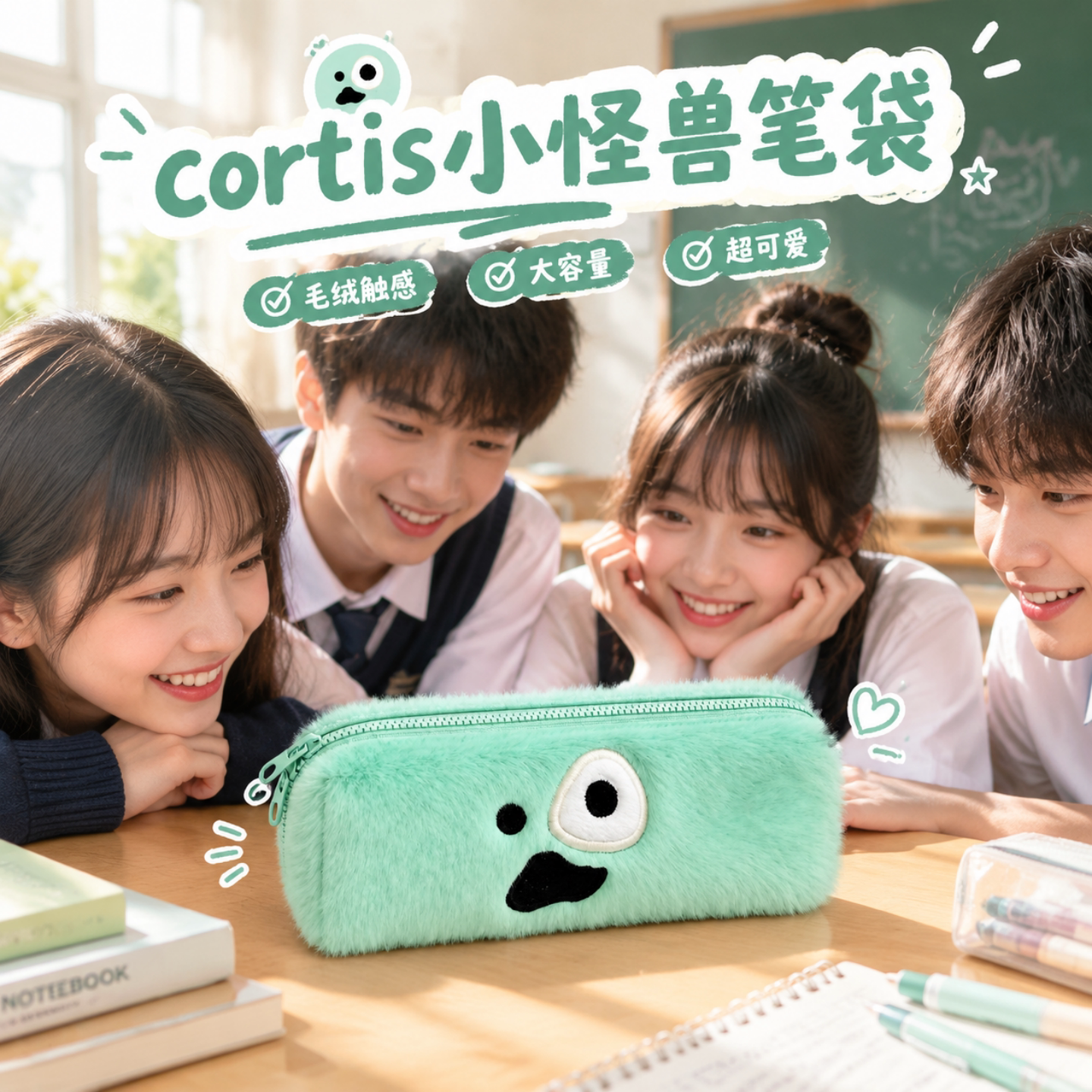 cortis笔袋周边小怪兽毛绒高颜值追星应援学生文具收纳袋学生用品