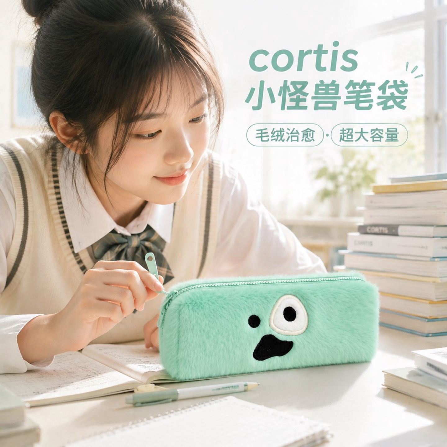 高颜值追星应援学生文具cortis笔袋周边小怪兽毛绒铅笔袋学生用品