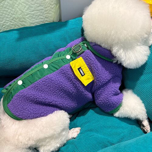秋冬季宠物服装小狗猫咪笑脸背开羊羔绒两腿衣比熊泰迪小型犬衣服