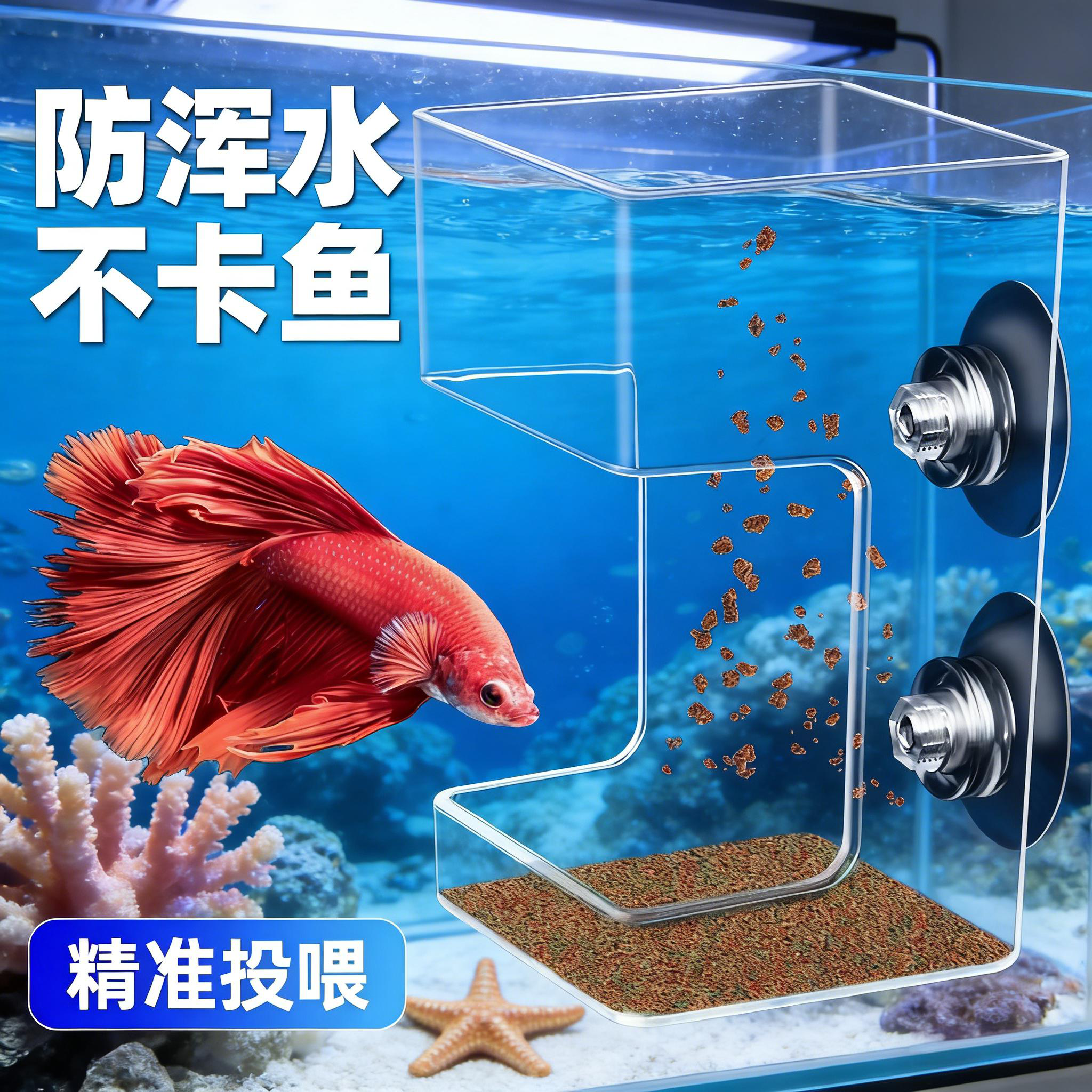 鱼缸喂食神器鱼食龟粮投喂小型观赏鱼用小鱼喂食器漂浮圈防飘散