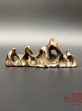 铜山形笔架复古包浆铜假山型小笔架文房用品毛笔架桌面小镇纸