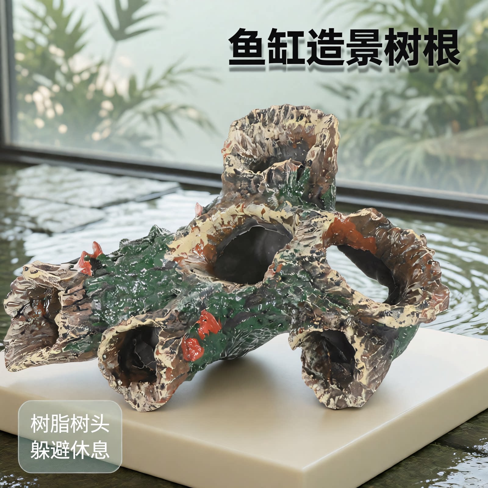 鱼缸造景摆件水族箱爬宠躲避屋装饰布景鱼虾仿真树根树洞树木残骸
