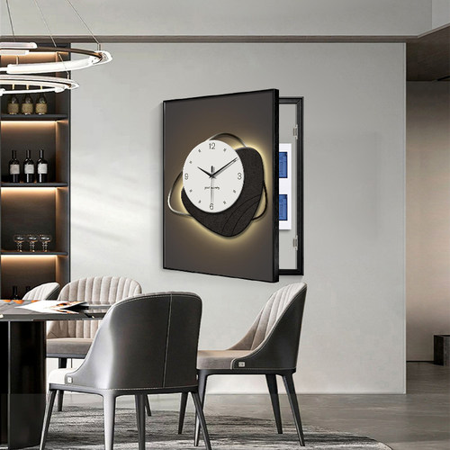 石来运转电表箱装饰画画带钟表配电箱网路盒遮挡画画饭厅开关竖款