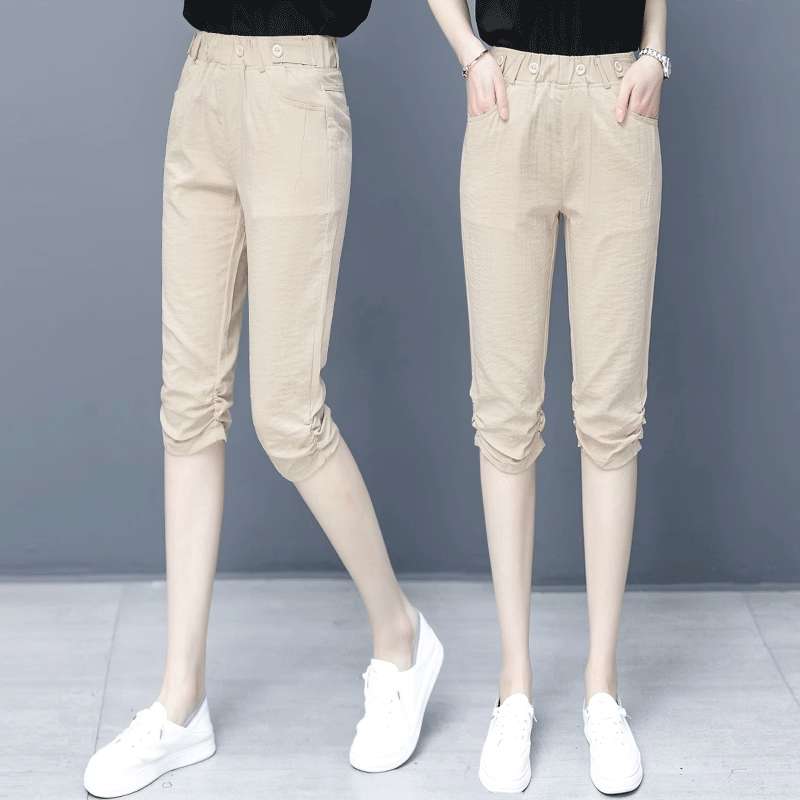 冰丝七分裤女夏薄款2025新款韩版显瘦百搭哈伦裤宽松休闲棉麻中裤