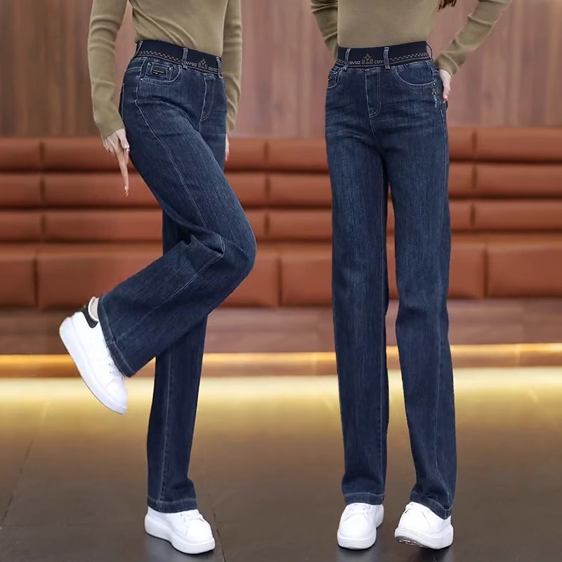 爆款裤子高腰窄版松紧腰直筒裤