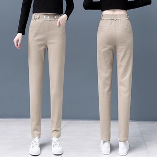 2025年新款 纯棉女裤 工装 裤 子 休闲裤 松紧高腰春秋直筒工装 女春季