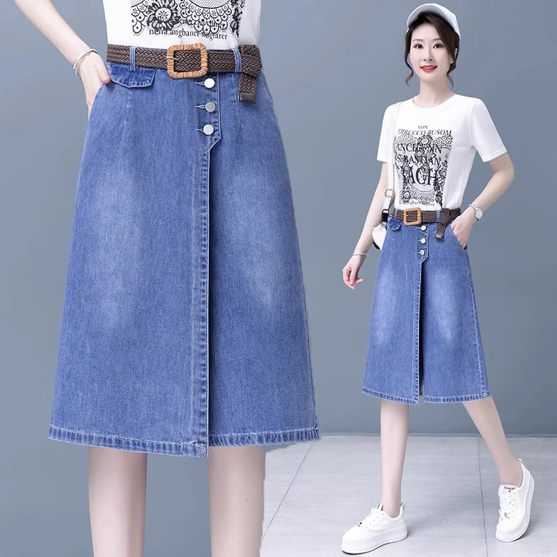 牛仔裙半身裙女2025年新款爆款秋季薄款高腰假两件直筒中长款裙裤图片