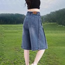 过膝五分阔腿牛仔短裤 女夏季 薄款 梨型显瘦不吸腿宽松小个子六分裤