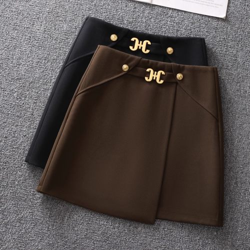 不规则毛呢半身裙女2025秋冬季新款高腰小个子a字一步包臀短裙子