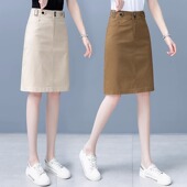 包臀裙 高腰a字显瘦休闲中长款 杏色牛仔半身裙女2025年秋季 新款