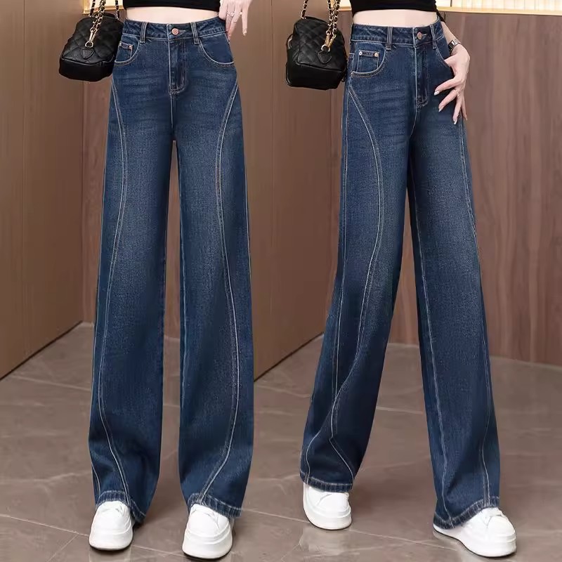秋冬裤子梨型身材粗腿宽胯加绒直筒牛仔裤女2025新款高腰阔腿长裤