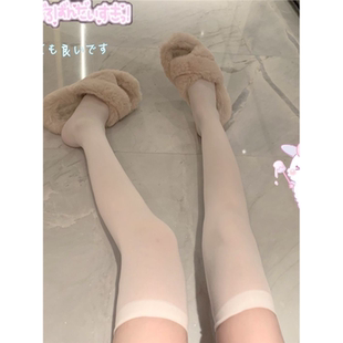 jk中筒薄款 白丝袜纯欲过膝袜白色黑丝女性感长筒大腿袜子女春秋款