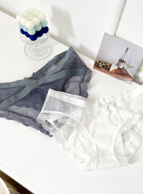 scat小喵 日系薄款网纱性感蕾丝内裤 蝴蝶结低腰速干裆三角裤