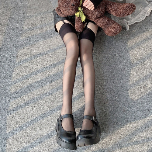 jk黑丝性感纯欲蕾丝吊带袜一体薄款abg辣妹丝袜女白丝过膝袜长筒