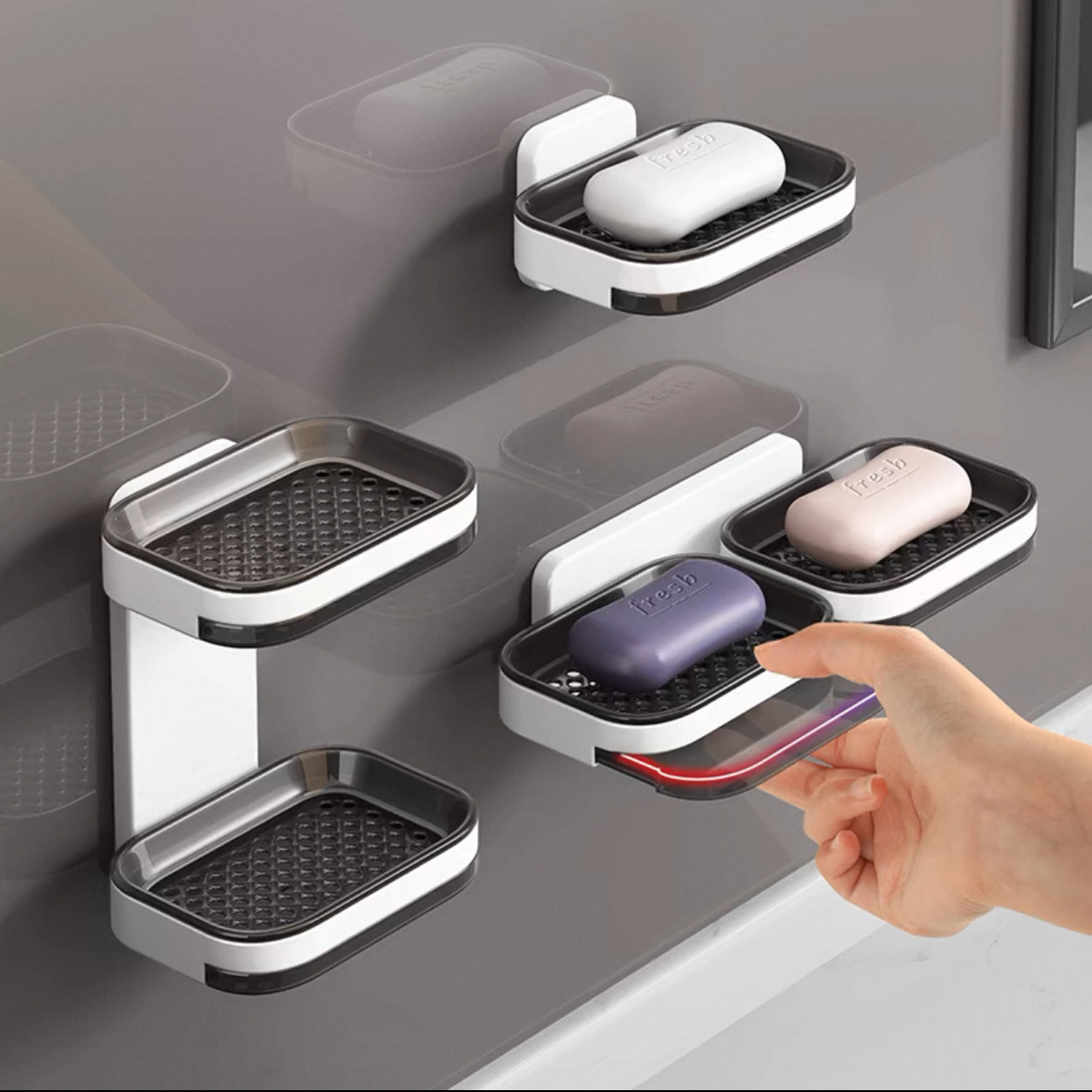 壁挂式肥皂盒卫生间免打孔双层肥皂沥水盒家用浴室收纳香皂置物架,家庭/个人清洁工具,皂盒,淘宝优惠券,粉丝福利购,淘宝优惠卷