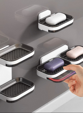 壁挂式肥皂盒卫生间免打孔双层肥皂沥水盒家用浴室收纳香皂置物架