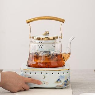 新款 煮茶炉 触摸式 电陶炉提梁煮茶水壶玻璃泡茶壶围炉家用送礼套装