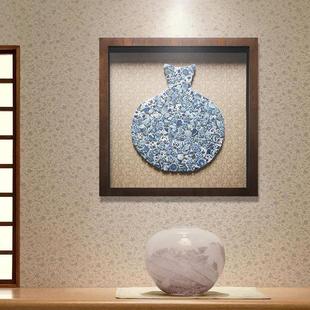 饰品 客厅装 饰画新中式 青花瓷实物画手工立体挂画中式 陶瓷画家居装