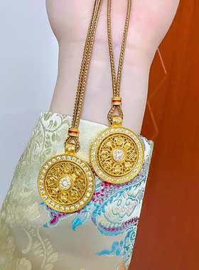 沙金八宝罗盘吊坠可旋转项链女轻奢小众设计感链