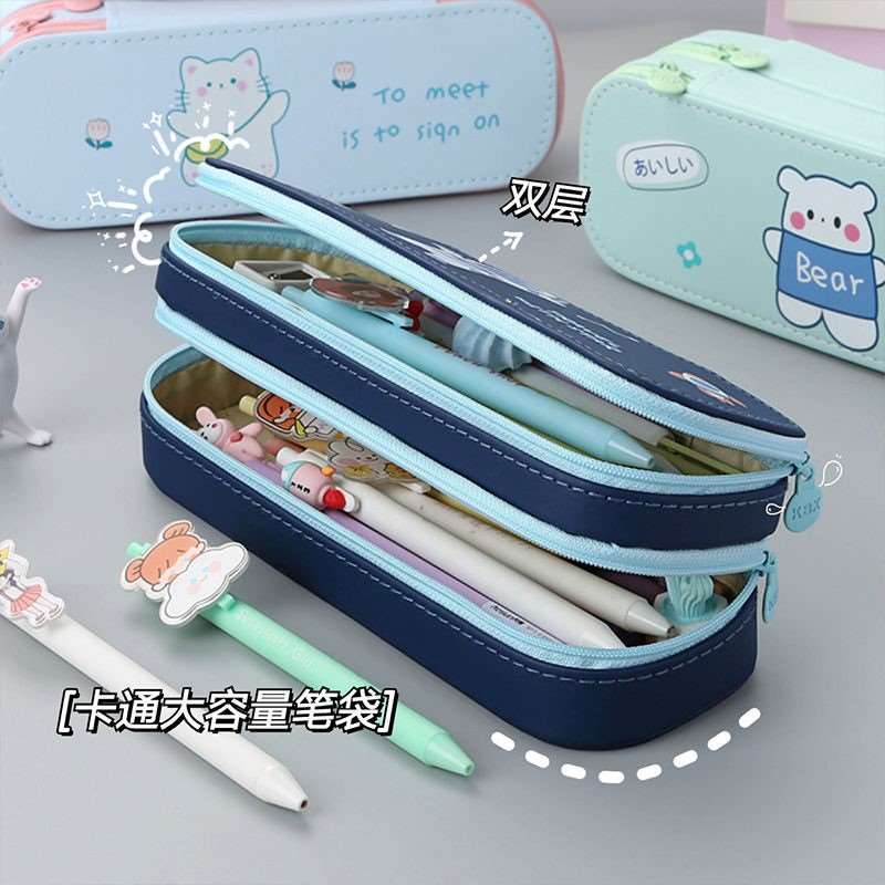 小槑同学 日系小学生卡通笔袋双层帆布文具袋可爱ins高颜值女孩