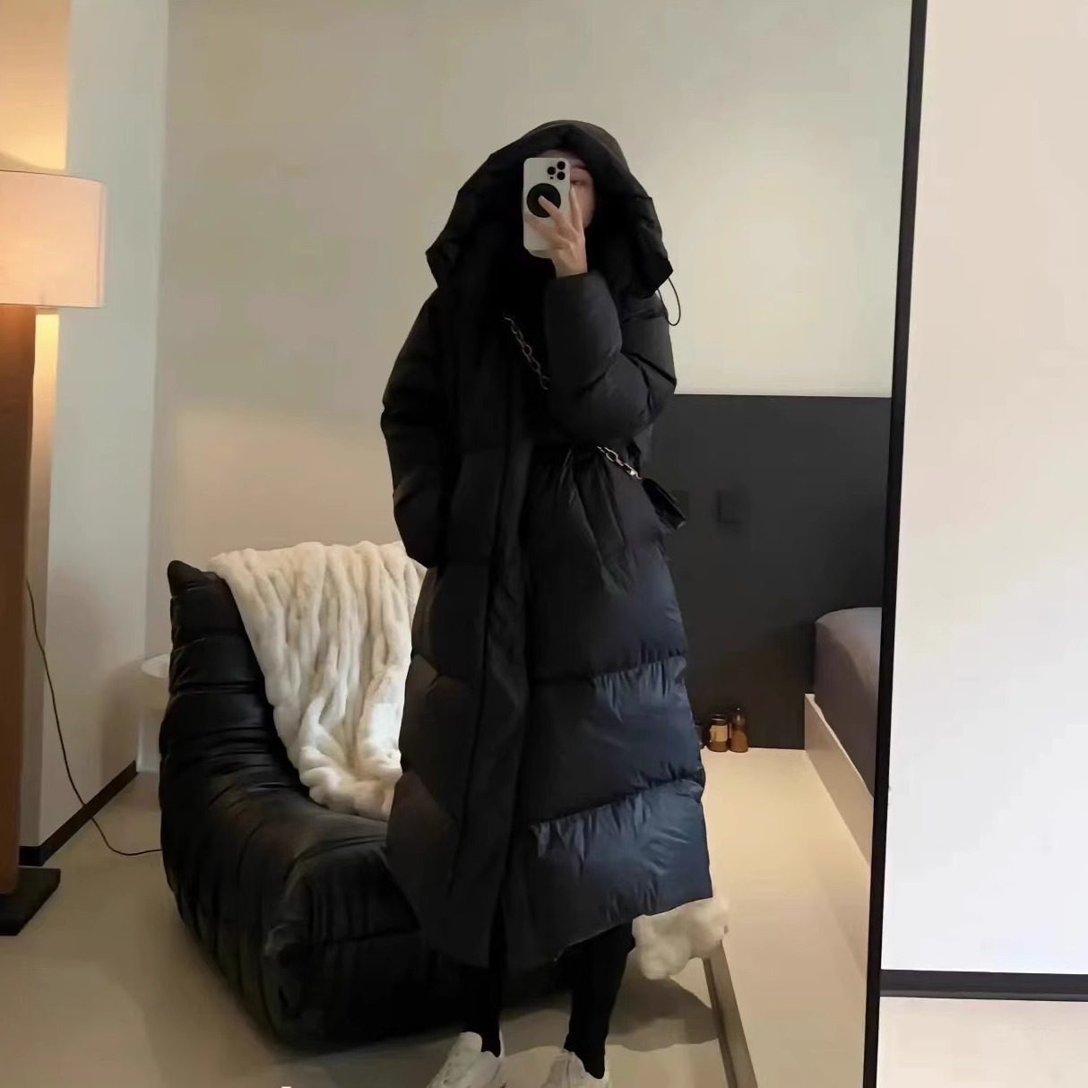长款羽绒棉服女连帽2025冬季新款宽松加厚面包服过膝保暖外套棉衣